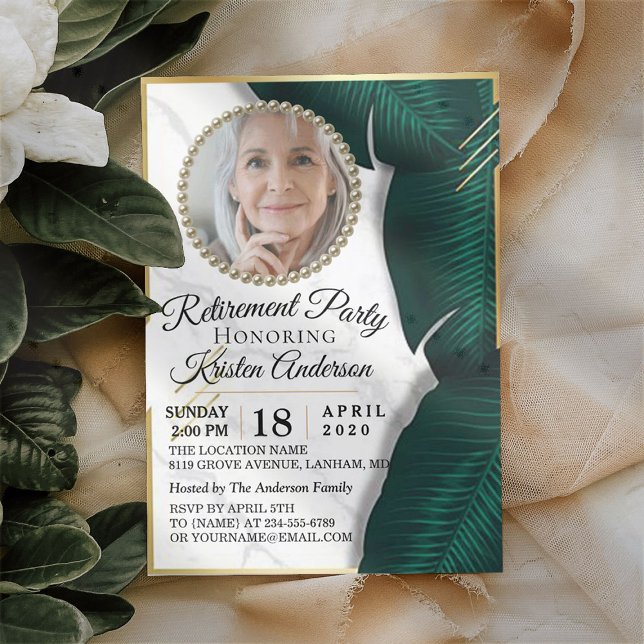 Luxus Gold Foliage Floral Foto Retirement Party Einladung (Von Creator hochgeladen)