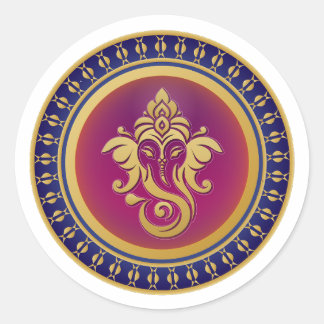 Luxus-Gold-Ganesha-Royal-Blue-Hindu-Mandala-Emblem Runder Aufkleber