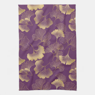 Luxus-Gold-Ginkgo-Blätter auf Tiefpurpur (4) Geschirrtuch