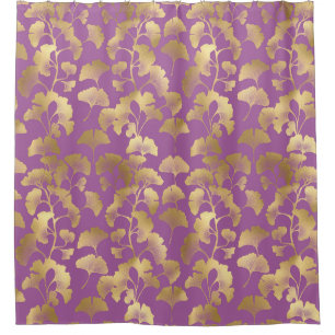 Luxus-Gold-Ginkgo-Blätter auf Tiefpurpur (5) Duschvorhang