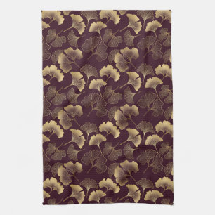 Luxus-Gold-Ginkgo-Burgund Geschirrtuch