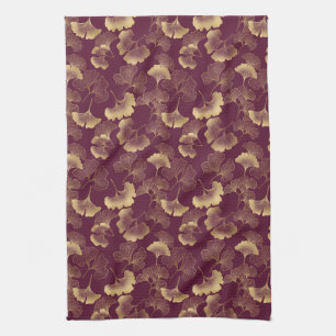 Luxus-Gold-Ginkgo-Burgund Geschirrtuch