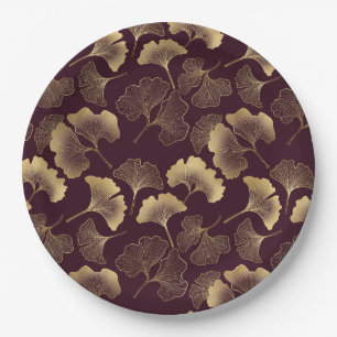 Luxus-Gold-Ginkgo-Burgund Pappteller