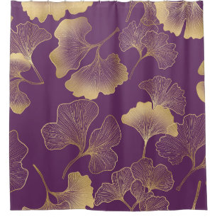 Luxus-Gold-Ginkgoblätter auf Tiefpurpur (4) Duschvorhang