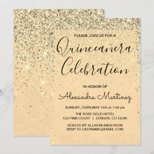 Luxus Gold Girly Glitzer Sparkle Quinceanera Einladung