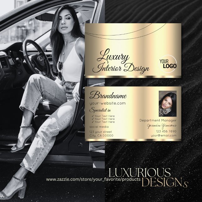 Luxus Gold Glamour mit Logo und Foto Stilvoll Visitenkarte (Von Creator hochgeladen)