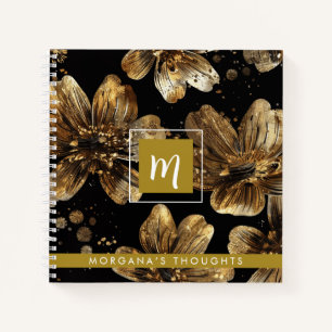 Luxus Gold Glitter Blumen Monogramm Quadrat Notizbuch