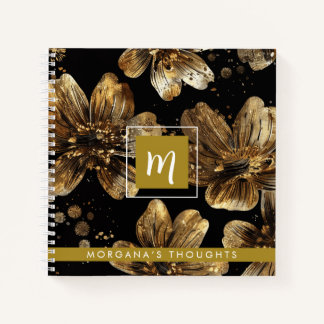 Luxus Gold Glitter Blumen Monogramm Quadrat Notizbuch