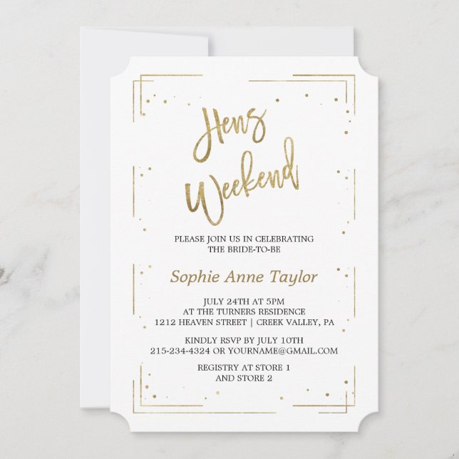 Luxus Gold Glitzer Bachelorette Wochenende Einladung (Vorderseite)