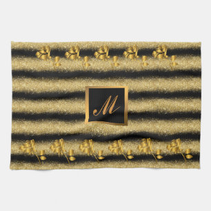 Luxus Gold Glitzer Black Floral Geschenk Geschirrtuch