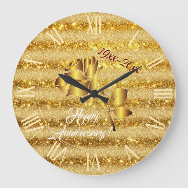Luxus Gold Glitzer Blumengeschenk Große Wanduhr (Vorderseite)