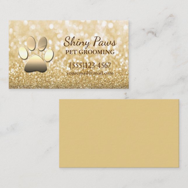 Luxus Gold Glitzer Dog Paw Pet Grooming Service Visitenkarte (Vorne/Hinten)
