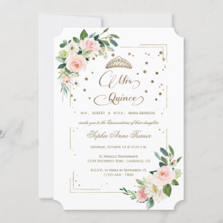 Luxus Gold Glitzer Floral Mis Quince Quinceañera Einladung