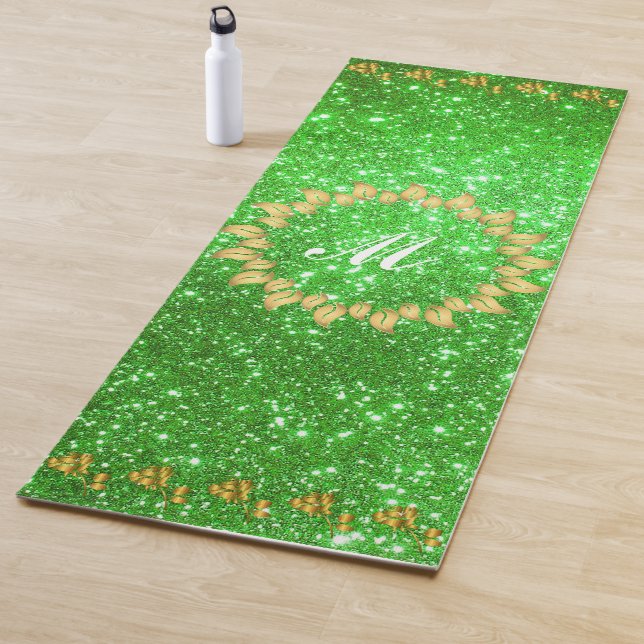 Luxus Gold Glitzer Green Mit Monogramm Geschenk Yogamatte (Beispiel)