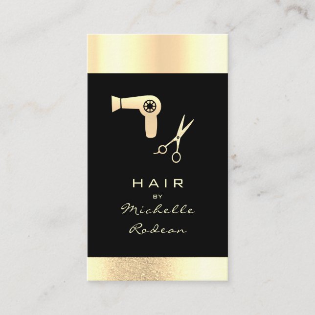 Luxus Gold Glitzer Hair Stylist Tools Black Visitenkarte (Vorderseite)