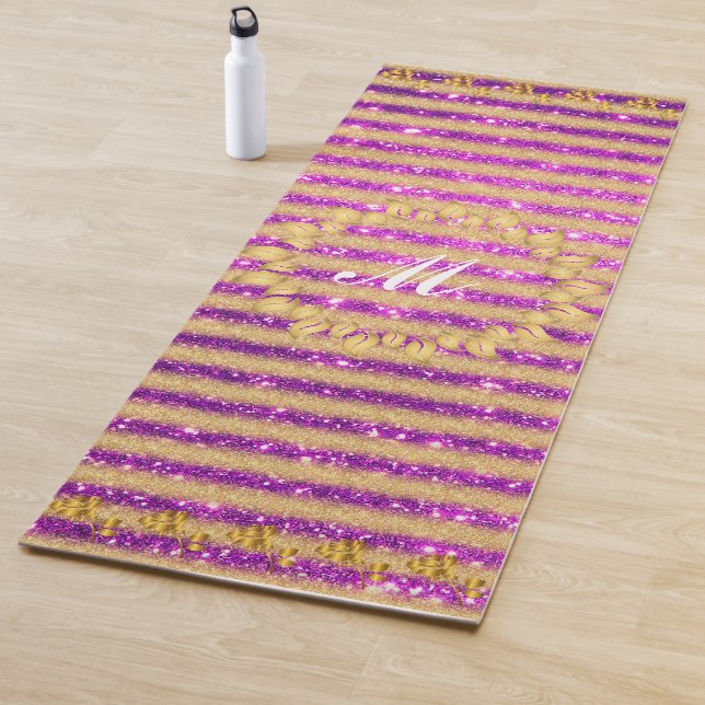 Luxus Gold Glitzer Lila Mit Monogramm Geschenk Yogamatte (Beispiel)