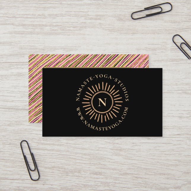 Luxus Gold Glitzer Monogram Streifen Visitenkarte (Vorderseite/Rückseite Beispiel)
