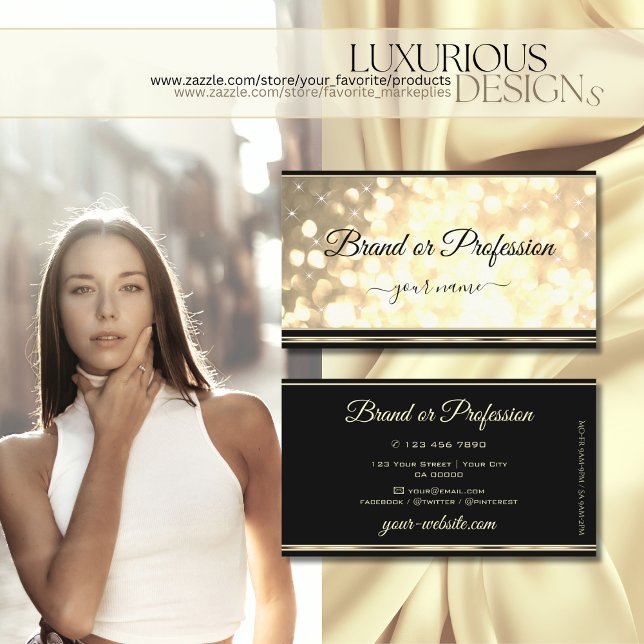 Luxus Gold Glitzer Schwarzer Golden Border Elegant Visitenkarte (Von Creator hochgeladen)