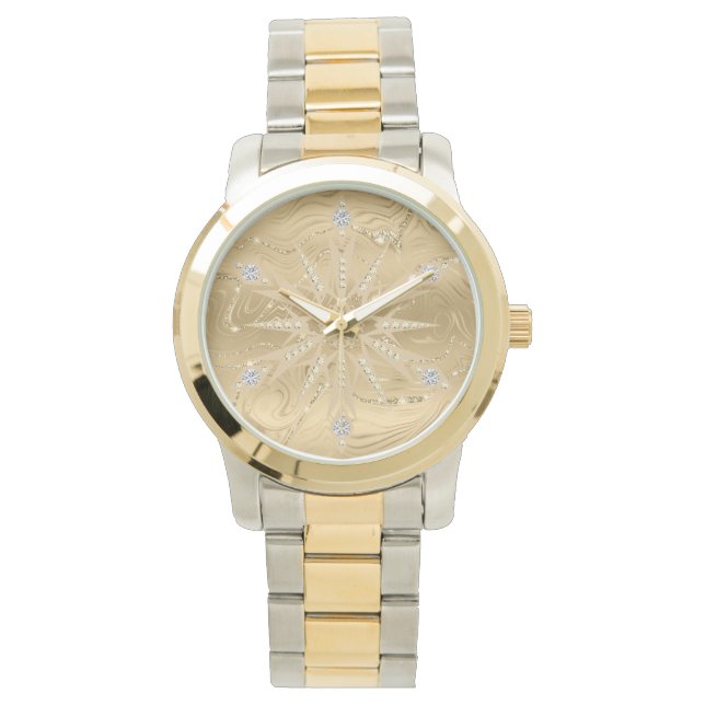 Luxus Gold Glitzer Snowflake Diamond Armbanduhr (Vorderseite)