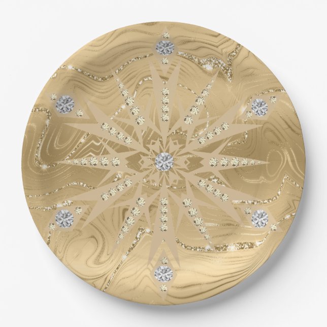 Luxus Gold Glitzer Snowflake Diamond Pappteller (Vorderseite)