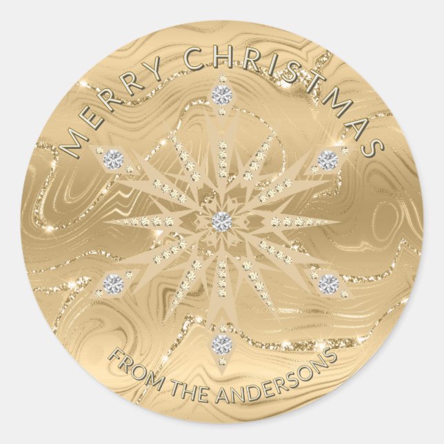Luxus Gold Glitzer Snowflake Diamond Runder Aufkleber (Vorderseite)