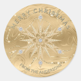 Luxus Gold Glitzer Snowflake Diamond Runder Aufkleber