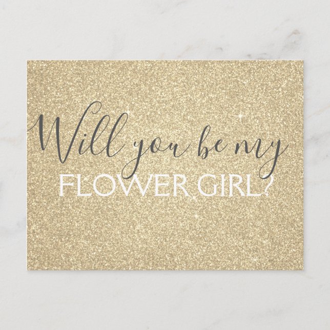Luxus Gold Glitzer & Sparkle Flower Girl Einladungspostkarte (Vorderseite)