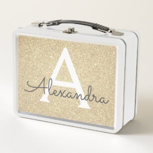 Luxus Gold Glitzer & Sparkle Monogram Metall Brotdose