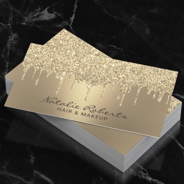 Luxus Gold Glitzer Tropfen Moderner Schönheitssalo Visitenkarte (Von Creator hochgeladen)