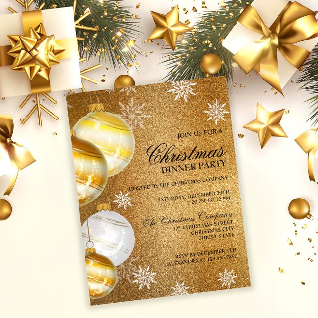 Luxus Gold Glitzer Weihnachten Party Einladung Postkarte (Von Creator hochgeladen)