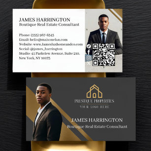 Luxus Gold & Grau Immobilienmakler Foto-Logo Visitenkarte