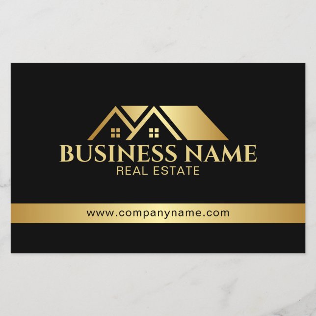 Luxus Gold Haus Immobilien QR Code Schwarz Flyer (Vorne)