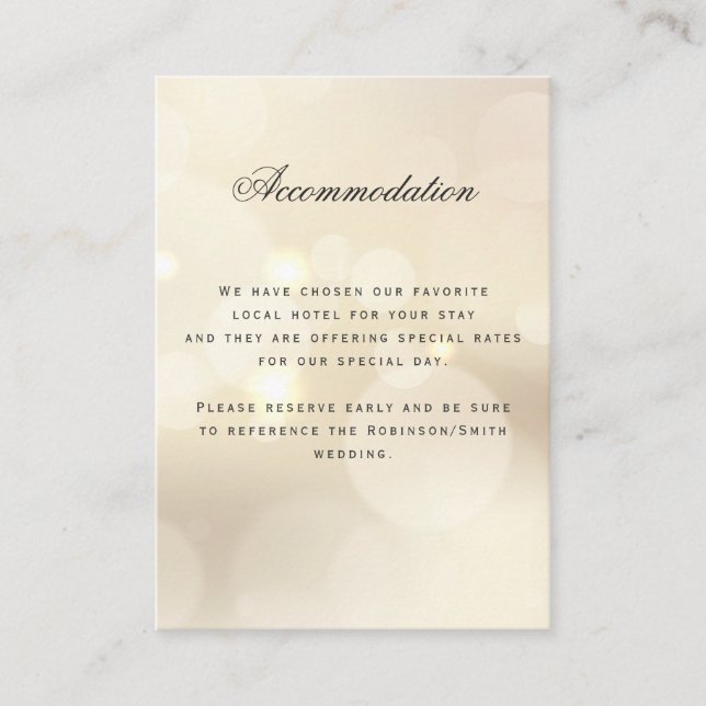 Luxus Gold Hochzeitsunterkunft Details Begleitkarte (Vorderseite)