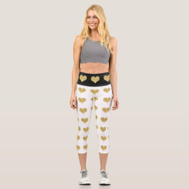 Luxus Gold hört auf weißem und schwarzem Muster Capri Leggings