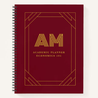 Luxus-Gold-Initial-Monogramm Burgunderrot Notizbuch