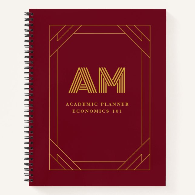 Luxus-Gold-Initial-Monogramm Burgunderrot Notizbuch (Vorderseite)