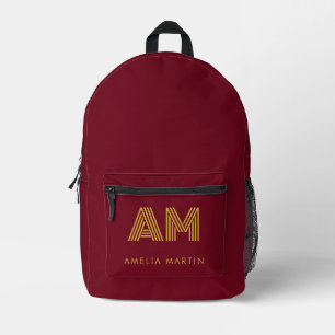 Luxus-Gold-Initialen-Monogramm Burgunderrot Bedruckter Rucksack