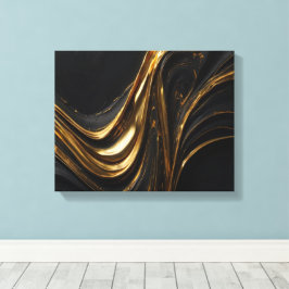 Luxus Gold Line Leinwand | Abstrakte Black-Gold-Ma