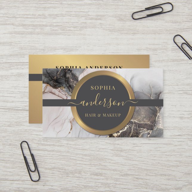 Luxus-Gold-Logo-Kreis und Glitzer-Marmorverkleidun Visitenkarte (Vorderseite/Rückseite Beispiel)