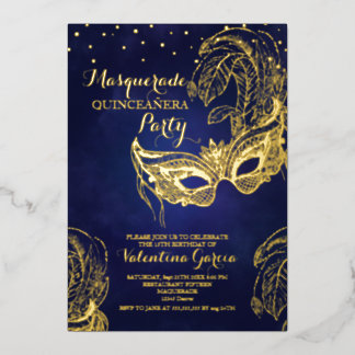 Luxus Gold Masquerade Quinceñera Maskendesign Folieneinladung