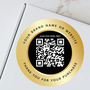 Luxus Gold Metallic Schwarz QR Code Danke Runder Aufkleber