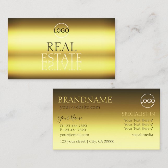Luxus Gold Moderner Mirror Schriftart Stilvoll mit Visitenkarte (Vorne/Hinten)