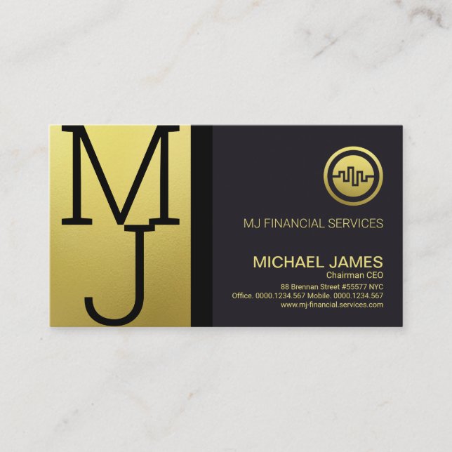 Luxus Gold Monogram Modern Corporate Founder CEO Visitenkarte (Vorderseite)