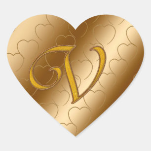 Luxus Gold Monogram V Herz-Aufkleber