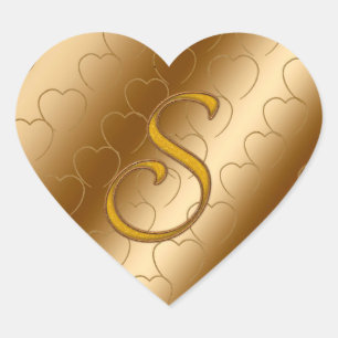 Luxus Gold Monogramm S Herz-Aufkleber