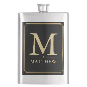 Luxus-Gold-Monogramm-schwarze-Flasche Flachmann