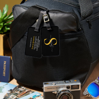 Luxus-Gold-Monogramm-Schwarzes-Reisetaschen-Name  Gepäckanhänger