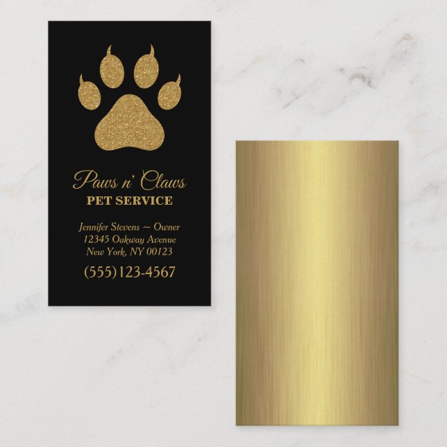 Luxus Gold Paw Print Pet Service Visitenkarte (Vorne/Hinten)