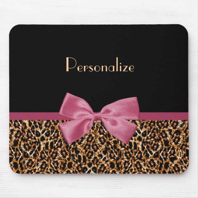 Luxus Gold Pelopard Print Mauve Bow mit Namen Mousepad (Vorne)