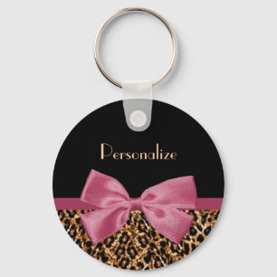 Luxus Gold Pelopard Print Mauve Bow mit Namen Schlüsselanhänger